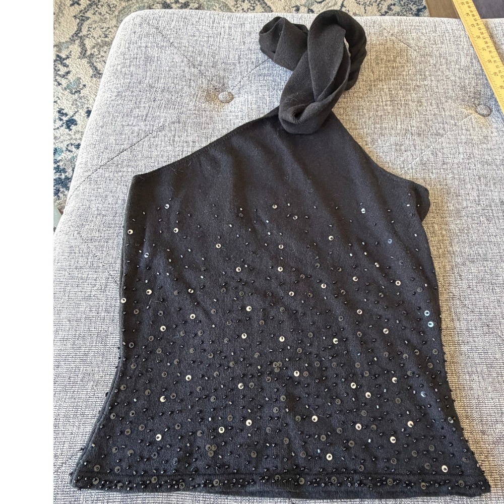 Kieran Black Sequined Halter Neck Top - Silk Cashmere Blend Size M